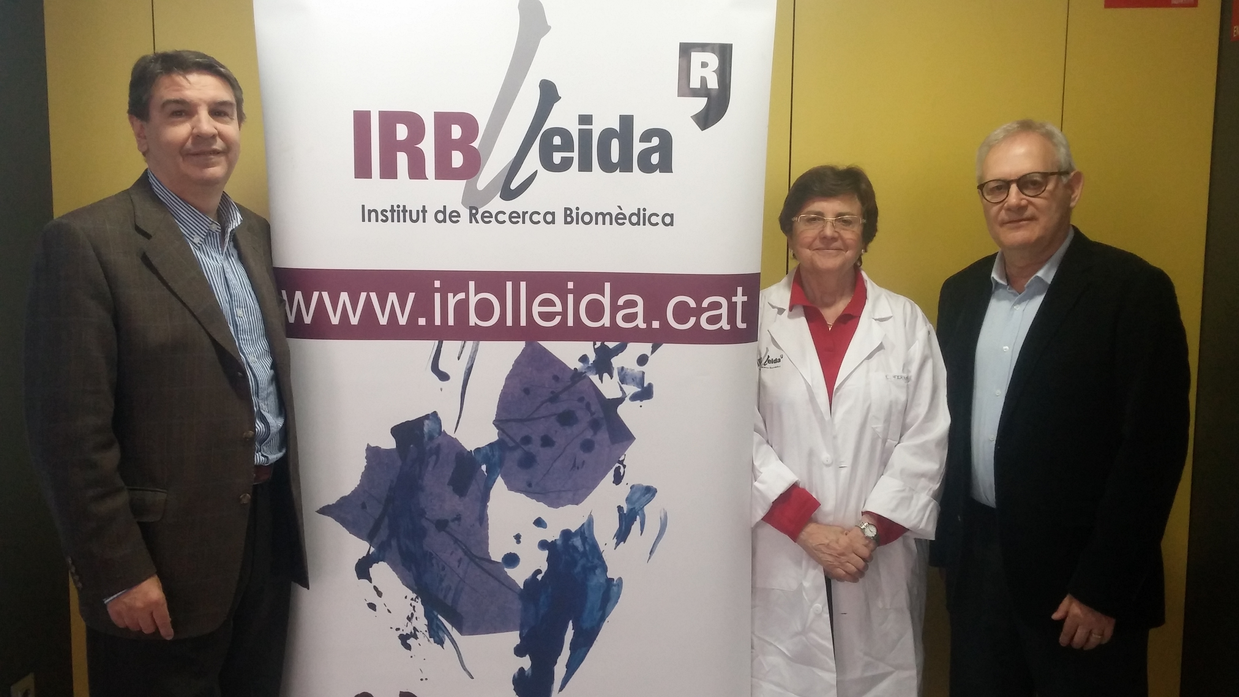 Lluís Qui Cambres, president of the Alicia Cuello de Merigó Foundation, Elvira Fernández, director of IRBLleida and Josep Maria Bosch, responsible for the promotion of IRBLleida.